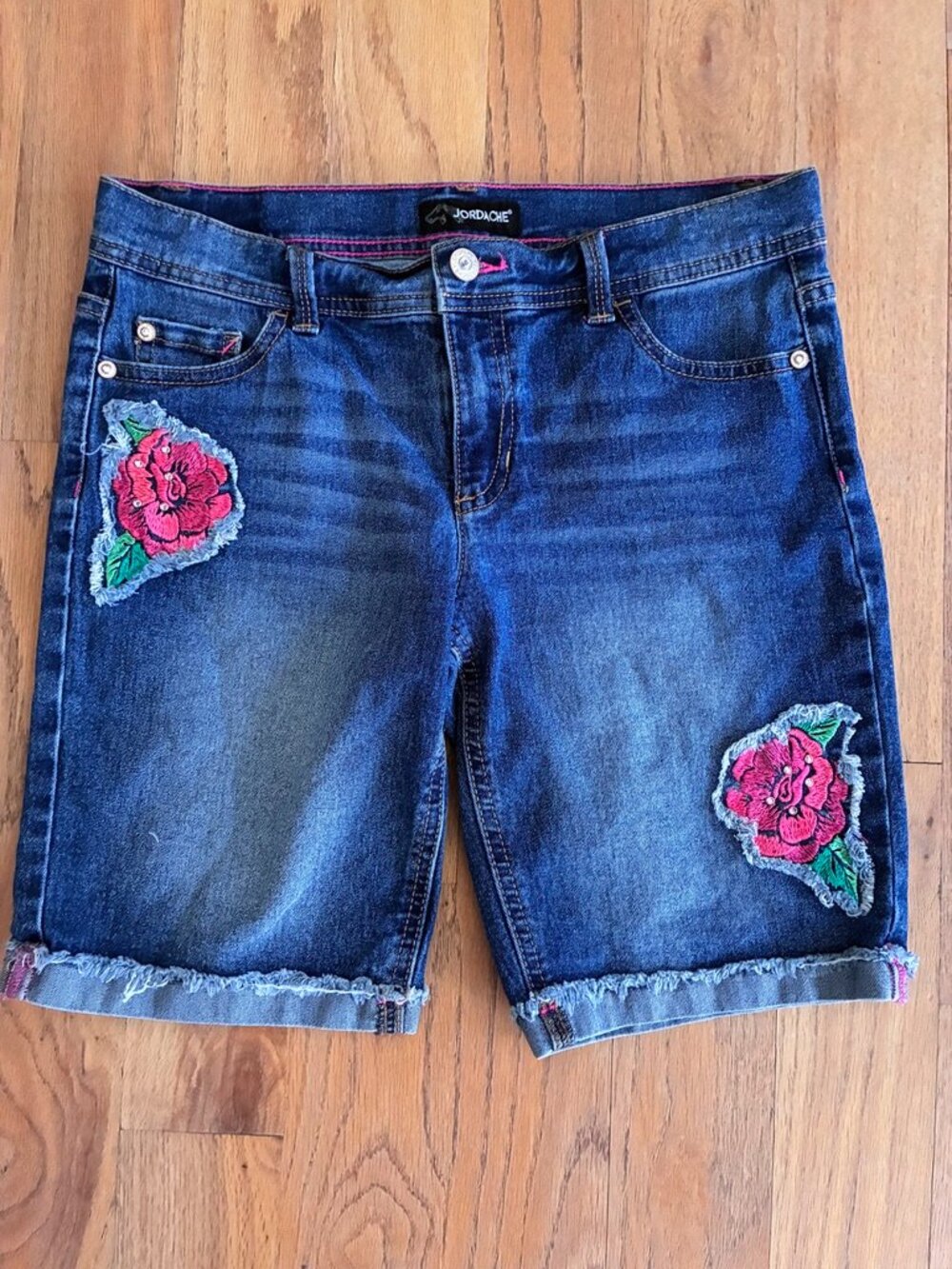 Jordache Girls Floral Embroidered Bermuda Jean Shorts Size 16